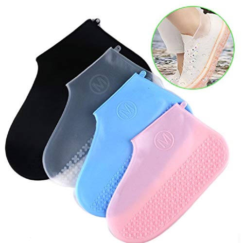 YOBEYI 2 Pairs Silicone Shoe Covers Reusable Waterproof No-Slip Rubber Rain Shoe Covers for Outdoor