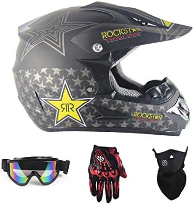 MRXUE Off-Road Anti-Collision Motorbike Helmet, Full Face Helmet Off-Road Anti-Collision Helmet Kit Adult Highway Helmet Give Goggles And Bicycle Gloves Dust Mask Star