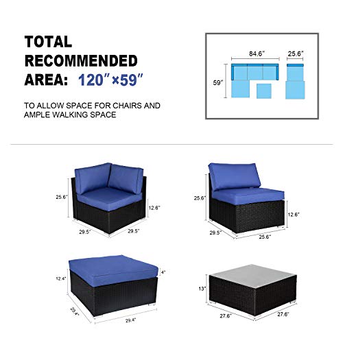 Peach Tree 7 PCs Outdoor Patio PE Rattan Wicker Sectional Sofa Furniture Set with 2 Pillows and Tea Table