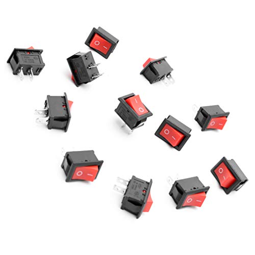 MXRS 12 Pcs SPST Snap-in ON-Off 2 Pin Snap Rocker Boat Switch Black AC 250V 6A 125V 10A for Car Auto Boat Household Appliances(Red Button)