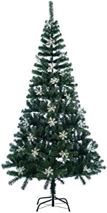 Ollypulse Artificial Eco-Friendly PVC Indoor Outdoor Christmas Tree, with Metal Stand, and Snow Decor (Green, 7ft)