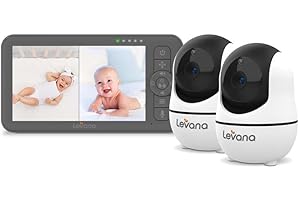 Levana Nala Video Baby Monitor, 5.5" 1080P Screen, 2 Night Vision PTZ Cameras, 22 Hour Battery Life, 5000mAH Battery, No WiFi
