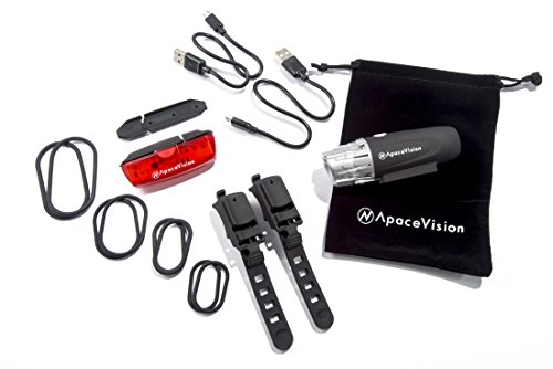 Eagle Eye USB Rechargeable Bike Light Set by Apace - Powerful 300 Lumens LED Bicycle Headlight & Tail Light - Super Bright Front Light & Rear Light for Cycling Safety (Black-Silver, Normal Packaging) - Thumbnail 6
