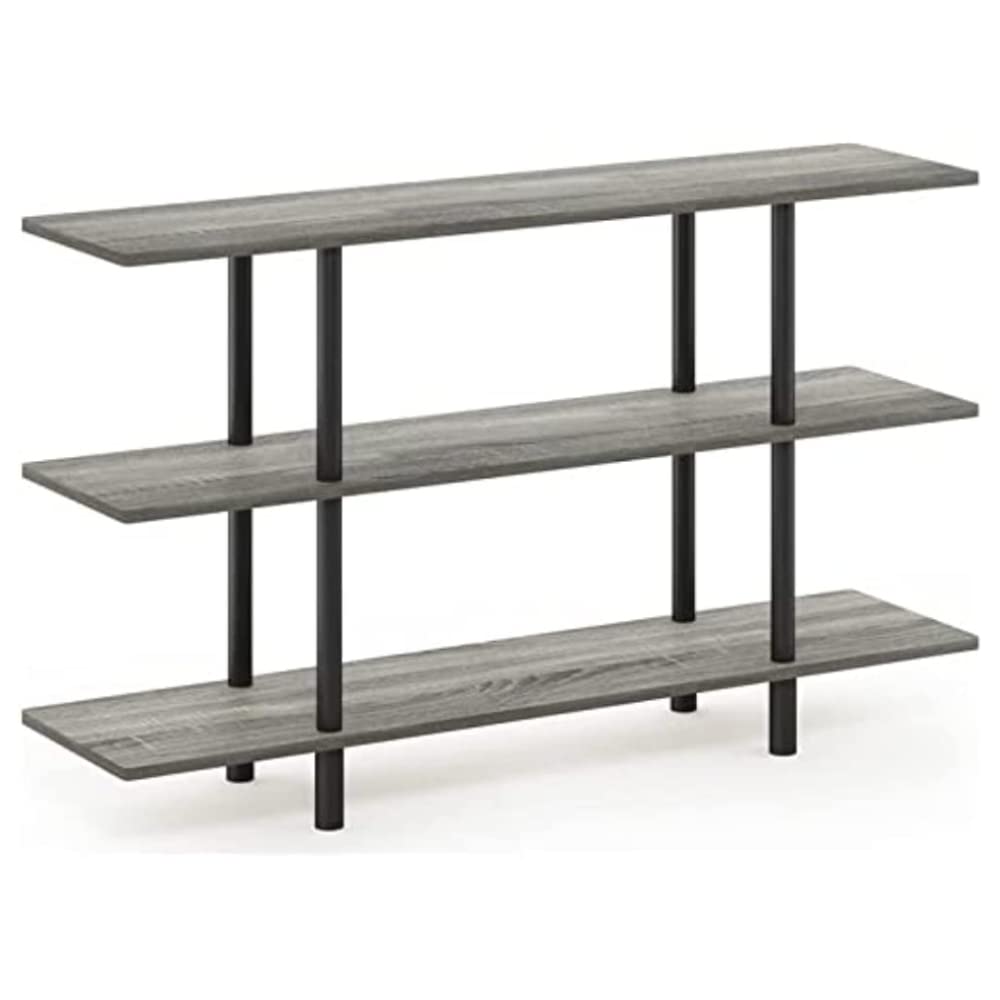 Furinno Turn-N-Tube 3-Tier Wide Display Shelf, French Oak Grey/Black