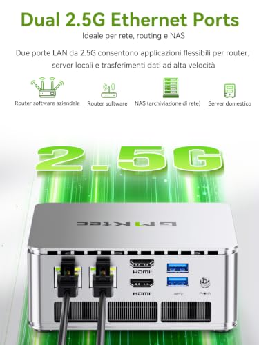 GMKtec Mini PC, G11 AMD Ryzen Embedded R2514 (Supera 4300U/N150), Mini Computer 16GB DDR4 RAM, 512GB PCIe M.2 SSD, Dual NIC 2.5GbE, USB-C, HDMI, Triple Display