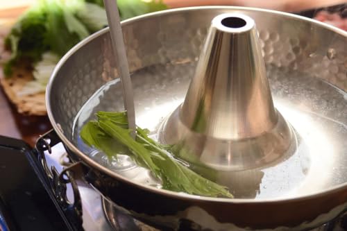 JapanBargain 4590, Shabu Shabu Hot Pot Pan Japanese Traditional Stainless Steel Hotpot Cooking Pot with Chimney, 10-1/4 inches, Made in Japan