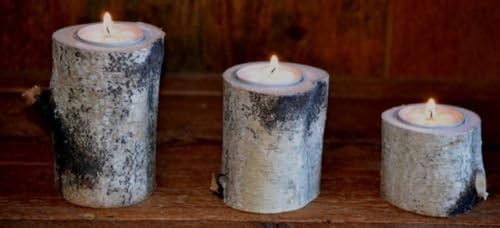 White Birch Log Candle/Tea Light Holders Set of 3