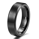 Shuremaster 6mm 8mm Tungsten Rings Engraved I Love You Wedding Band for Men Women Black/Blue Dome Brushed Comfort Fit Size 4-15
