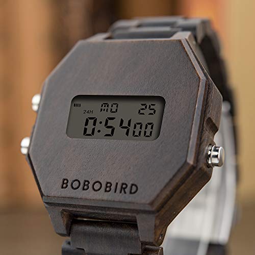 Mens-Electronic-Watch-Wooden-Outdoor-Sports-Wristwatch-LED-Backlit-Black-Classic-Watch