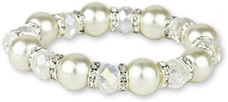 Lux BridalLux Accessories Lux Bridal Imitation Pearl Crystal Beaded Stretch Bracelet