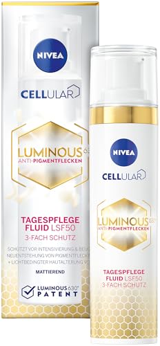 NIVEA Cellular LUMINOUS630® Anti-Pigmentflecken Tagespflege Fluid (40 ml), mattierende Gesichtspflege mit LSF 50 und Vitamin E, Fluid mit 3-fach Schut