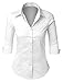 LE3NO Womens Roll Up 3/4 Sleeve Button Down Shirt with Stretch, L3NWT574A_WHITE, Medium