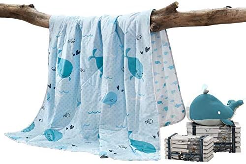 LOVO Children Comforter Summer Coverlet Bedspread Dolphin Print Bedding Quilt for Kids, Blue, Twin