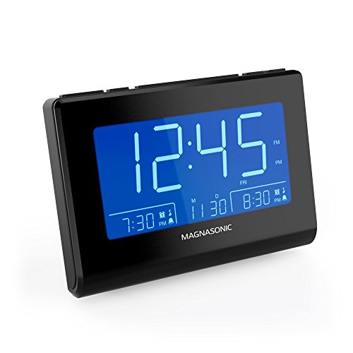 Magnasonic Alarm Clock Radio with USB Charging for Smartphones & Tablets, Auto Dimming, Dual Gradual Wake Alarm, Battery Backup, Auto Time Set, Large 4.8" LED Display, AM/FM (CR63)