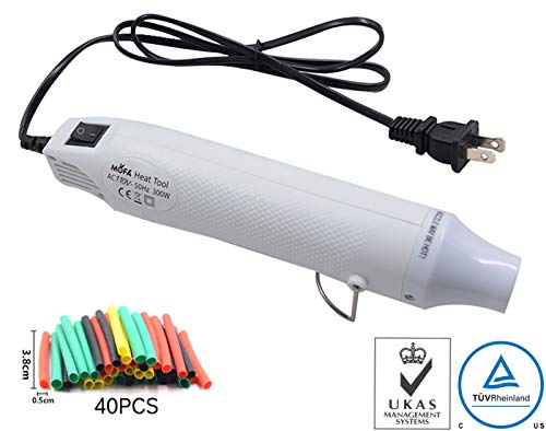 Heat Gun,mofa Hot Air Gun Tools Shrink Gun with Stand For DIY Embossing And Drying Paint Multi-Purpose Electric Heating Nozzle 300W 110Vwith 40PCS Shrink Tube(White,White)