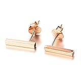 Minimalist 925 Sterling Silver Stud Earrings Modern Bar Studs (Rose Gold over Silver)