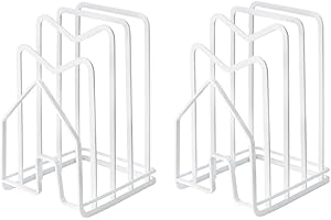 SUNFICON 2 Pack White Cutting Board Holder Rack Pot Pan Lids Holder Chopping Board Organizer Thin Bakeware Tray Dry Display S