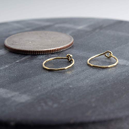 Extra Small Thin Gold filled Hoop Earrings Faceted Finish