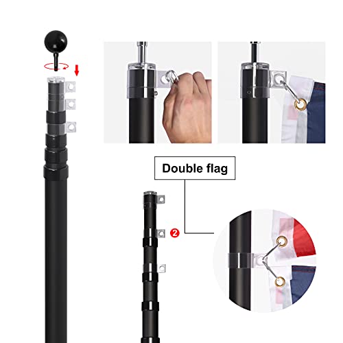 WinisKi Flag Pole 20ft Black Extra Thick, Outdoor Telescoping Heavy