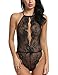 Avidlove Womens One Piece Lingerie Lace Bodysuit Deep V Teddy Mini Babydoll Black