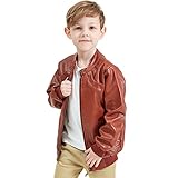 Encontrar Boys Faux Leather Jacket Trendy Stand Collar Coat Brown 13-14