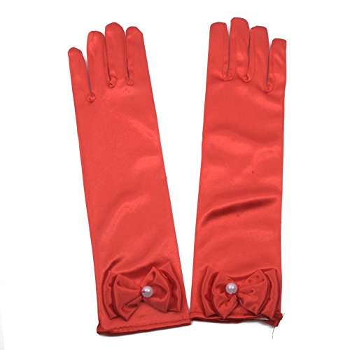 Lusiyu Girl Solid Color Long Elbow Length Formal Pageant Glove (Red) - Thumbnail 4