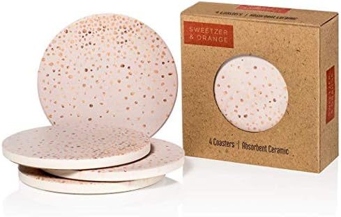 Ceramic Coasters for Drinks by Sweetzer & Orange – Blue Floral Coasters, Round 4 Piece Coaster Set with Absorbent Ceramic Stone and Cork Base
