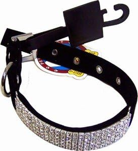Dog Collar w/ Rhinestone Diamonds Blinged out 4" along the Collar and all around the Buckle .8" x 15.75" Black in Color