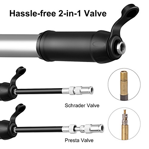 ENKEEO Mini Bike Pump, Portable Pocket Tire Pump Fits Presta & Schrader Valve, for Cycles and Balls, High Pressure 140 Psi, Mount Kit Included - Thumbnail 3