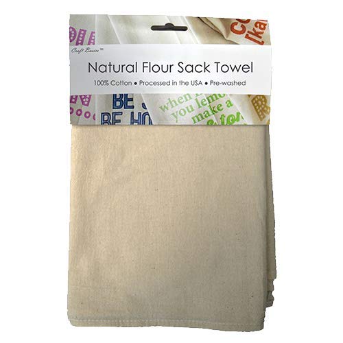 Craft Basics 22706 Flour Sack Towels, Pre-washed, Lint Free, 100% Cotton, 18" x 22", Natural, Pack of 10