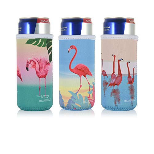 Bluecell Pack of 3 Neoprene Insulators Flamingo Pattern Can Sleeves Beer Coolies Fit for 12oz Slim Drink Beer Cans (Flamingo(3pcs))
