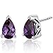 Peora Simulated Alexandrite Stud Earrings 925 Sterling Silver, Solitaire Scroll Gallery, 2 Carats Total Pear Shape 8x5mm, Friction Backs