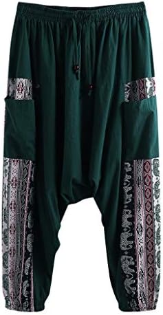 Men Casual Ethnic Style Retro Printed Cotton Linen Loose Patchwork Lantern Pants