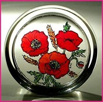Decorative Hand Printed Stained Glass Paperweight in a Meadow Poppies Design.