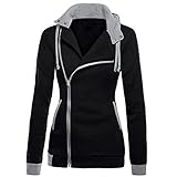 ZZhong Women's Oblique Zipper Hoodie Outwear Long Sleeve Hooded Sweatshirt