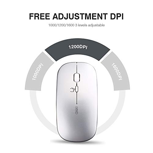 INPHIC Wireless Mouse, 700mAh Rechargeale & Noiseless, Ultra Slim USB 2.4G PC Computer Laptop Cordless Mice with USB Nano Receiver, 1600 DPI Travel Mouse for Office Windows Mac Linux MacBook, Silver