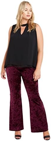 Women's Velvet Bell Bottom High Waist Flared Stretch Palazzo Pants Plus Size USA Crushed Burgundy 1XL