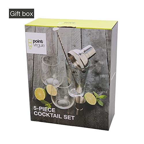 Point-Virgule Bartender Cocktail Shaker Set mit Cocktail Shaker, Jigger, Barlöffel und 2 Cocktail Gläser, 5-teiliges – Bild 4