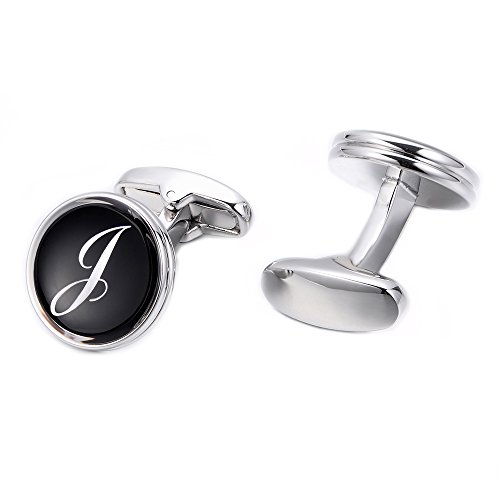 MERIT OCEAN Mens Letter Initial Cufflinks Alphabet Rhodium Plated Cuff Links Wedding Business A-Z