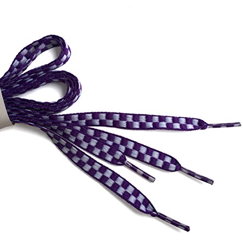 YJRVFINE 2 Pair 45.28"Personalized Rainbow Purple White Plaids Stripe Pattern Flat Casual Shoelaces String Plaid Shoe Laces - Thumbnail 2