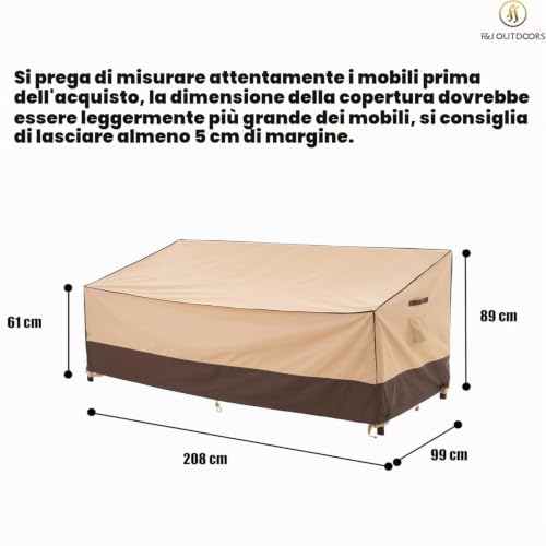 F&J Outdoors Garden Sofa Cover Waterproof UV Resistant 3 Seater Bench Protective Cover Outdoor Sofa Protector Snow Protector 208x99x61/89cm