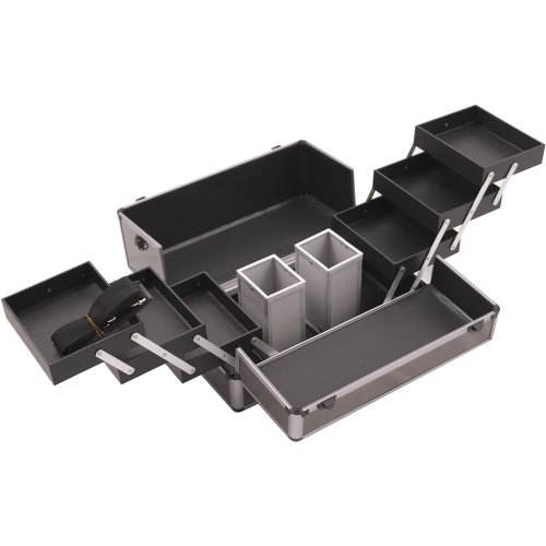 Hiker HK3201 3-Tier Professional Aluminum Case with Accordion Trays and 2 Brush Holders, 15-Inch, Smooth Pattern, Gun Metal
