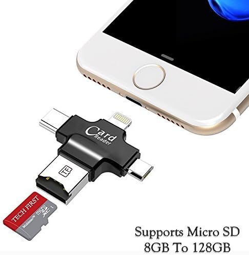 m memore OTG 4 in 1 Card Reader with 4 ports , Lightning , Type C , Micro USB and USB Card Reader for IPhone, IPad (Black)