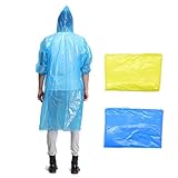 Maveek 2 Pack Lightweight Adult Emergency Hooded Raincoat disposable rain poncho For Festivals, Camping, Theme Parks (Blue+Yellow)