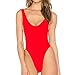 Dixperfect 90s Trend One Piece Swimsuit Low Cut Sides Wide Straps High Legs for Women (M, Red)
