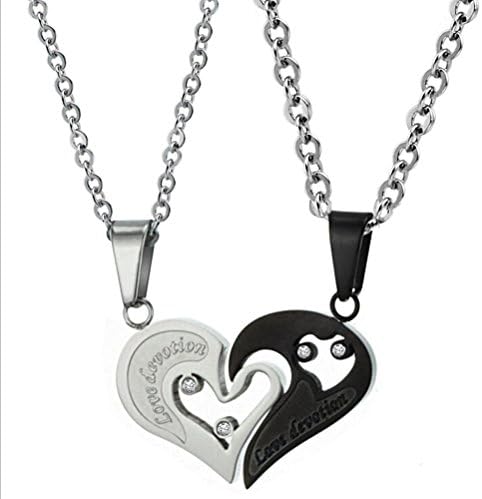 TIDOO Jewelry Mens Womens Matching Set Titanium Stainless Steel Pendant Necklace Cubic Zirconia Inlaid Heart Pendant Neck Chain Torque For Couple Lover Engagement Promise(pair)