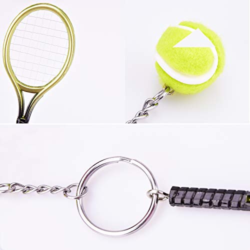 Ancefine 12 Pieces Tennis Racket Keychain Key Ring Metal Tennis Ball Split Ring,6 Color