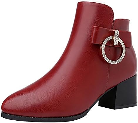 Passionow Women's Comfortable Matal Feature Zipper Stable Chunky Heel Dress Ankle Booties (7.5 B(M)US,Red)
