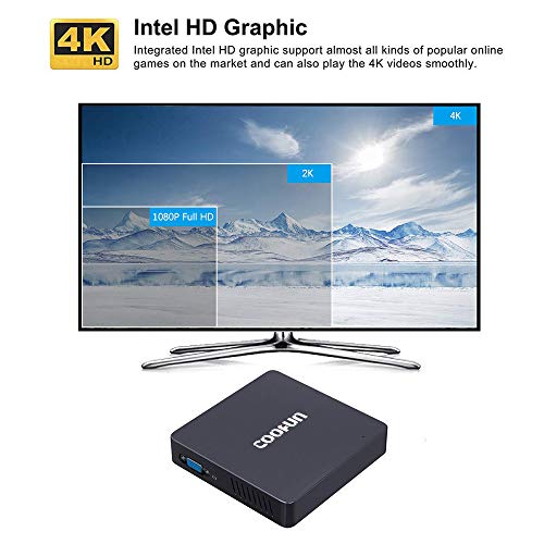COOFUN Fanless Mini PC 4GB LPDDR4/ 64GB eMMC Windows 10 Quad Core Intel Celeron N3450 Processor Desktop Computer HDMI/VGA Port Support 2242 SSD,BT 4.2,3X USB 3.0,Auto Power on,Linux