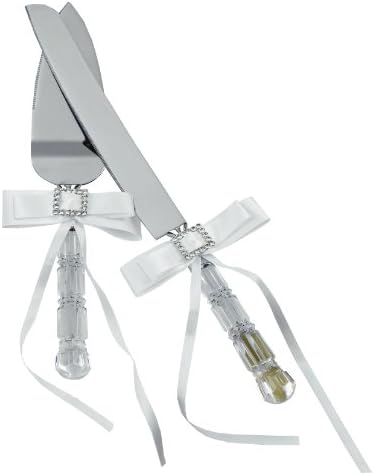 Jamie Lynn Wedding Accessories Crystal Elegance Cake Knife and Server Set, White